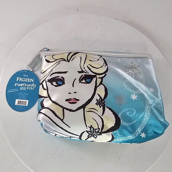 Disney Frozen Elsa Cosmetic Pouch By London Soho Beauty Small Blue White Zipper - Picture 3 of 5